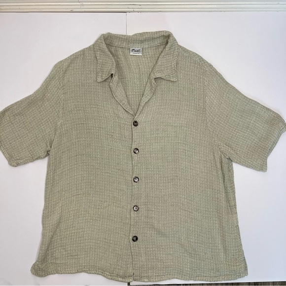 CP Shades tan/beige Flax Blend Short Sleeve Button Down Size Medium - Picture 1 of 7